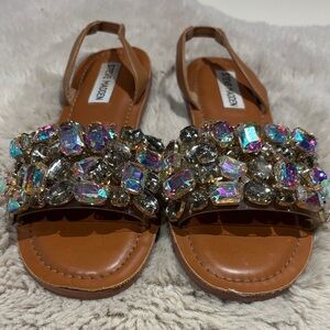 Steve Madden Tan Jeweled Slingback Sandals with Multicolor Crystals